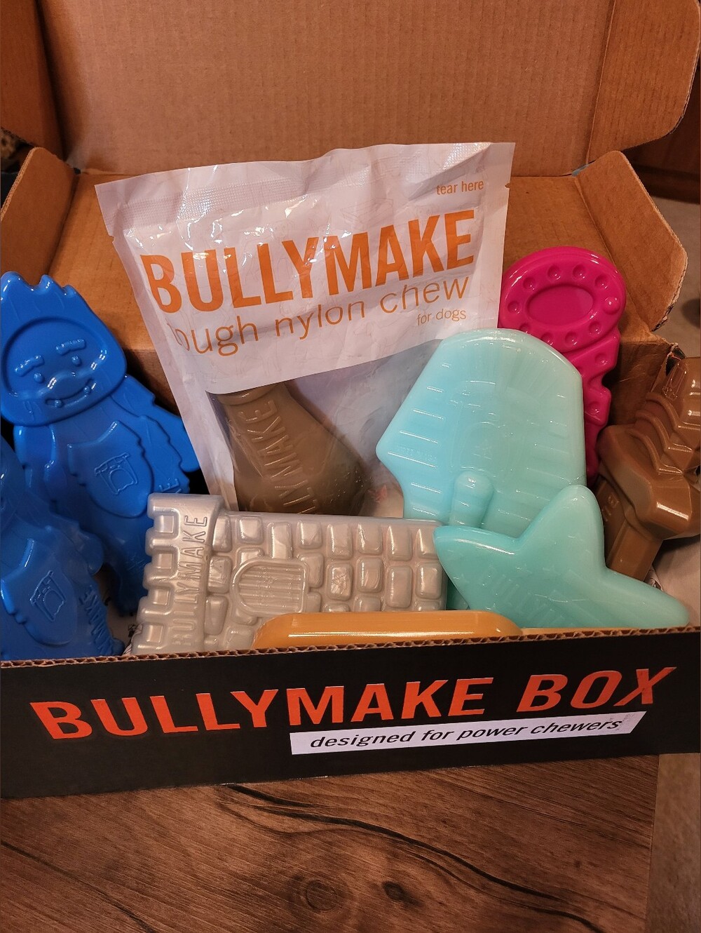 Bundle of 9 Bullymake tough nylon dog chew toys for power chewers